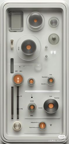 an electronic device is shown with buttons and knobs