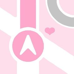 a pink and grey abstract background with an arrow pointing to the right, hearts in the distance