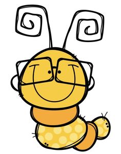 a drawing of a smiling yellow caterpillar with glasses on it's head