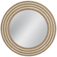 a round mirror that is made out of rope and has an oval design on it