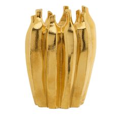 three gold vases sitting on top of each other