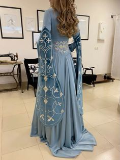 By the Circassian fashion designer Madina Saral’p Medieval Blue Dress Aesthetic, Blue Midevil Dresses, Blue Medival Outfits, Midevil Dress Aesthetics, Medevial Dresses Royal, Light Blue Medieval Dress, Dornish Dress, Middle Age Style, Medieval Clothing Royal