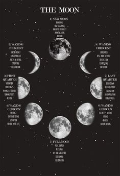 the phases of the moon in black and white