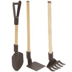 two shovels and a fork on a white background