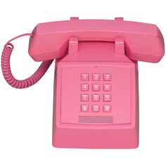 an old pink phone is shown on a white background