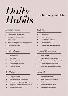 To Do List For Healthy Lifestyle, How To Have Healthy Lifestyle, Ways To Self Improve, How To Change Your Life In 2024, Daily Habits Journal, Healthy Habits And Routines, Getting Into A Routine, Daily Productive Habits, List Of Good Habits