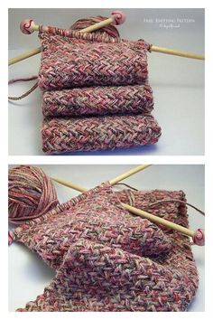 two pictures show the same yarn and knitting needles as they sit on top of each other