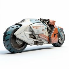 an orange and white toy motorcycle on a white background with the words tekt printed on it's side