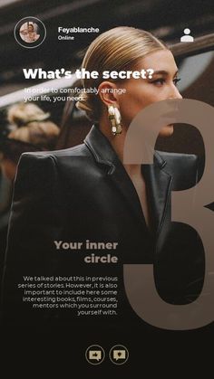 a woman in a black suit and gold earrings on the cover of an issue of magazine