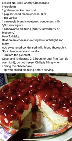 an image of a cake with cherry toppings on it and the recipe in english