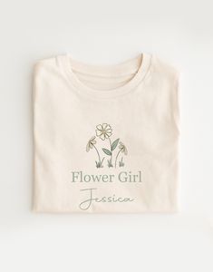 - A gorgeous flower girl T-Shirt . designed by us, hand pressed and printed making each gift that extra bit special.  size guide made from 100% organic ringspun combed cotton. Please iron & wash these items in reverse & do not tumble dry - wash at 40 degrees - The longer the name the smaller the text. - This gorgeous comfy cosy T-shirt is  the perfect flower girl . Ideal for little one to wear on the special day!  - Great for pre wedding photoshoots - Your order can be sent direct to a friend an Flower Girl Shirts, Matching T Shirts, Family Units, Girl T Shirt, Kids Tops, Girls Tshirts, Combed Cotton, Pre Wedding, Shirts For Girls