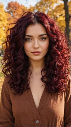 Burgandy Wavy Hair, Deep Burgundy Curly Hair, Best Hair Colour For Curly Hair, Hair Color For Natural Curly Hair, Dark Red Hair Color Ideas For Brunettes, Warm Burgundy Hair Color, Deep Red Hair Curly, Dark Strawberry Blonde Highlights, Curly Hair Inspo Color