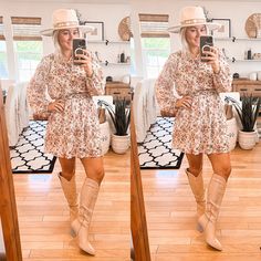 Paired with our best selling cowboy 👢 Country Dresses With Boots, Dresses With Boots, Shelf Wardrobe, Church Clothes, Floral Print Pants, Family Picture Outfits, Country Dresses, Boho Dresses, Picture Outfits