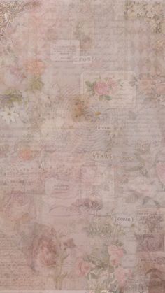 an old fashioned paper with flowers and writing on it, as well as the background