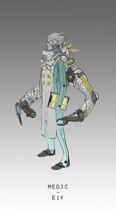 Scifi Doctor Character Concept, Sci Fi Doctor Concept Art, Sci Fi Combat Medic, Medical Robot Concept Art, Male Nurse Character Design, Cyberpunk Medtech, Scifi Medic, Sci Fi Doctor, Sci Fi Medic