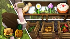 an image of some food and plants in minecraft