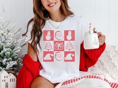 Looking for cute Christmas shirts for women? This checkerboard retro Christmas Comfort Colors tshirt is for you! This super soft Comfort Colors Christmas shirt is perfect for men and women who love Christmastime! Show the world how much you love your favorite holiday with this beautifully designed top, perfect for everyday wear or special occasions. This high-quality garment is made with soft, comfortable fabric, offering a relaxed fit that's ideal for long days in the office or casual outings. Whether you're looking for a thoughtful present or something to celebrate Christmas lovers in your life, this unique design is sure to make a lasting impression. Available in various sizes and colors, it's a stylish and meaningful way to honor those who love Christmas. This checkered Christmas tshir Matching Christmas Pajamas Couples, Christmas Clothing Ideas, Christmas Fashion Outfits, Christmas Shirts For Women, Tshirt Oversized, Cute Christmas Shirts, Matching Christmas Pajamas, Retro Santa, Comfort Colors Tshirt