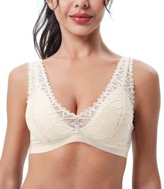 PRICES MAY VARY. 88% Polyamide, 12% Elastane Imported LONGLINE BRALETTE: This all-over floral lace bralette is perfect for when you want to feel comfortable and confident. The sheer scalloped lace edge that looks great under tops or as a crop top. It is made of lightweight, durable, and stretchable polyamide and elastane, which keeps you comfy and beautiful all day. LACE WIRELESS BRA: The wirefree breezy bra has light and soft foam cups for all-day comfort and an strechy under-bust band that will lift the breasts naturally. It also provides a light push-up effect. SUPPORTIVE PADDED BRA: The U shaped back, available for large breasts,gives padded bras additional support, stability without riding up. Wide adjustable shoulder straps prevent slipping and digging into your skin, ensure no gaps White Lace Bralette, Plunge Bra, Wireless Bra, Everyday Bra, Padded Bras, Scalloped Lace, Lingerie Collection, Lace Bra, Feature Light