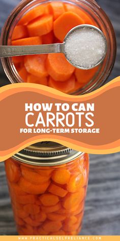 a jar filled with carrots sitting on top of a wooden table