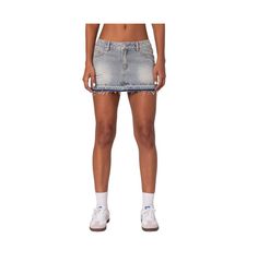 in stock High Rise Fitted Denim Skirt For Streetwear, Trendy Distressed Mini Skirt, Ripped High-rise Fitted Mini Skirt, Ripped Cutoff Mini Skirt, Ripped Fitted Cutoff Mini Skirt, Fitted Ripped Cutoff Mini Skirt, Fitted Denim Ripped Mini Skirt, Fitted High Waist Distressed Mini Skirt, Fitted Denim Mini Skirt With Ripped Detail