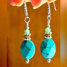 New Gorgeous Faceted Turquoise & Aquamarine Earrings With 925 Silver Ear Wire Hooks. Earrings Are 2 1/8 Inches From Top Of Hook. White Crystal Bracelet, Earrings 2024, Polka Dot Earrings, Diy Jewelry Earrings, Cherry Earrings, Aquamarine Earrings, Kendra Scott Earrings, Earring Ideas, Bracelet Earring Set