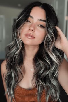 BlackHairwithCoolBlondeHighlights471 Icy Blonde Highlights, Silver Ombre Hair, Blond Highlights, The Best Hair Color, Dark Chocolate Hair, Hair Shade, Blonde Lowlights, Best Hair Color, Blonde Balayage Highlights