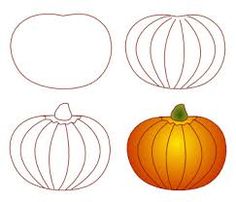 four pumpkins with different shapes and sizes to be used in the design process for halloween decorations