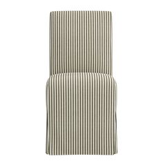 an upholstered striped chair on a white background