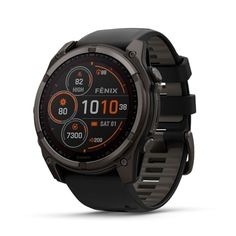 the garmin watch is shown in black and orange