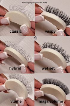 Explore the six most popular types of eyelash extensions and find the perfect style for you! From Classic to Mega Volume, learn what sets each lash type apart and how they can enhance your look.  Whether you prefer a natural or dramatic effect, there's a lash style to suit your unique beauty. 💖  Available on Amazon! DM us for a catalog with exclusive wholesale prices. #mylashtools #crossedgecorporation #mylashtool #EyelashExtensions #LashStyles #BeautyGuide #ClassicLashes #VolumeLashes #WispyLashes #CatEyeLashes #LashGuide Types Of Lashes Extensions, Classic Eyelash Extensions Styles, Types Of Lash Extension Styles, Types Of Eyelash Extensions Styles, Hybrid Volume Lash Extensions, Volume Lash Extensions Styles, Lash Mapping Eyelash Extensions, Classic Lash Set, Lash Extension Styles