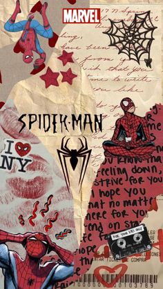 a collage of spider - man and other comic related items is shown in this image