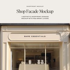 a store front with the words shop face mockup on it's window display