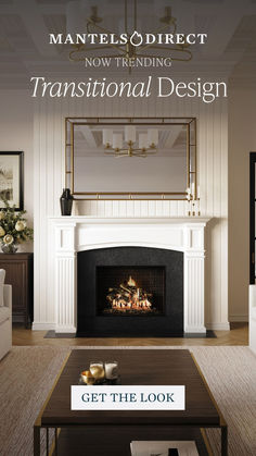 a living room filled with furniture and a fire place in front of a white fireplace