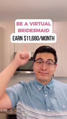 a man holding up a sign that says be a virtual bridesmad earn $ 1, 600 / month