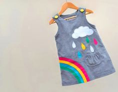 RAINBOW & silver cloud- Little girls Cloud Applique, School Dress, Silver Cloud, Rainbow Cloud, Rainbow Dress, Wild Things, Baby Outfits, Little Dresses, Sewing For Kids