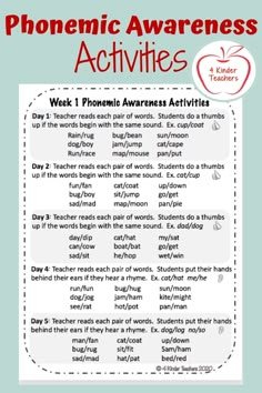 a poster with the words phonicic awareness activities for students to use in their classroom