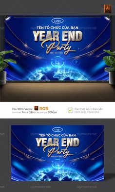 two banners with the words year end and an image of a plant in front of it