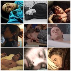 many different pictures of people sleeping together