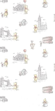 winnie the pooh wallpaper in white and grey