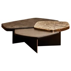 an unusual coffee table with two slices of bread sitting on it's top and bottom