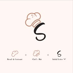 This logo consists of an initial letter “S” and a simple drawing at the top that signifies bread/croissant and a chef’s hat. Logo Design Ideas For Bakery, Logo For Bakery Business, Pastry Shop Logo Design Ideas, Cake Logo Design Graphics, Logo Design For Bakery Shop, Pattiserie Design Logo, Bakery Cafe Logo