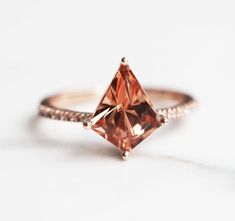 Lennox Kite-Cut Oregon Sunstone Engagement Ring Orange Engagement Ring, Sunstone Engagement Ring, Geometric Engagement Ring, Sunstone Ring, Oregon Sunstone, Flawless Diamond, Pave Diamond Band, Sapphire Diamond Ring, White Rose Gold