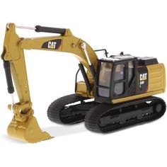 a toy cat excavator is shown on a white background