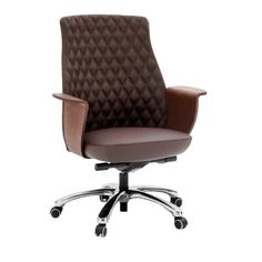 an office chair with brown leather upholstered seat