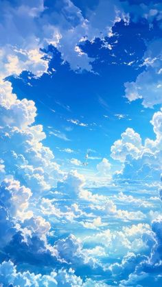 the sky is filled with white clouds and blue skies