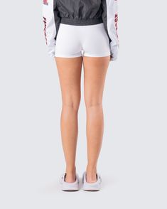 Little biker shorts to keep your best ass-ets locked in place 😏 Constructed from jersey fabric, featuring an elastic waistband - these basic shorts are perfect for wearing on their own or underneath 🤍 Cheerleading Athleisure Activewear Shorts, Cheerleading Short Athleisure Activewear, Cheerleading Short Activewear In Athleisure Style, Trendy Short Skort With Built-in Shorts, Athleisure Compression Shorts Above Knee, Athleisure Activewear For Cheerleading, Gym Shorts With Elastic Waistband Mid-thigh Length, Fitted High-waisted Athletic Shorts With Built-in Shorts, Elastane Athletic Shorts For Workout