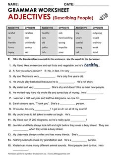 the worksheet for an adjective to describe what people are doing and how they