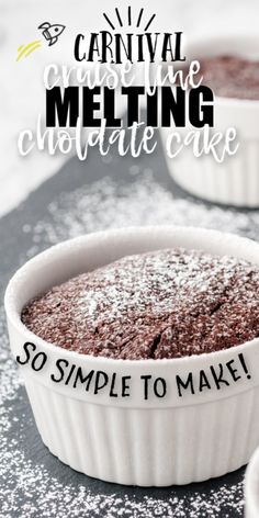 a close up of a cake in a pan with the words carnival crumb melting chocolate cake