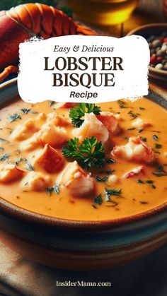 lobster bisque recipe in a bowl on a table