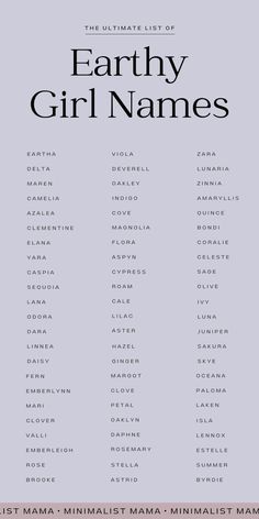 the ultimate list of earthy girl names in black and white on a pink background